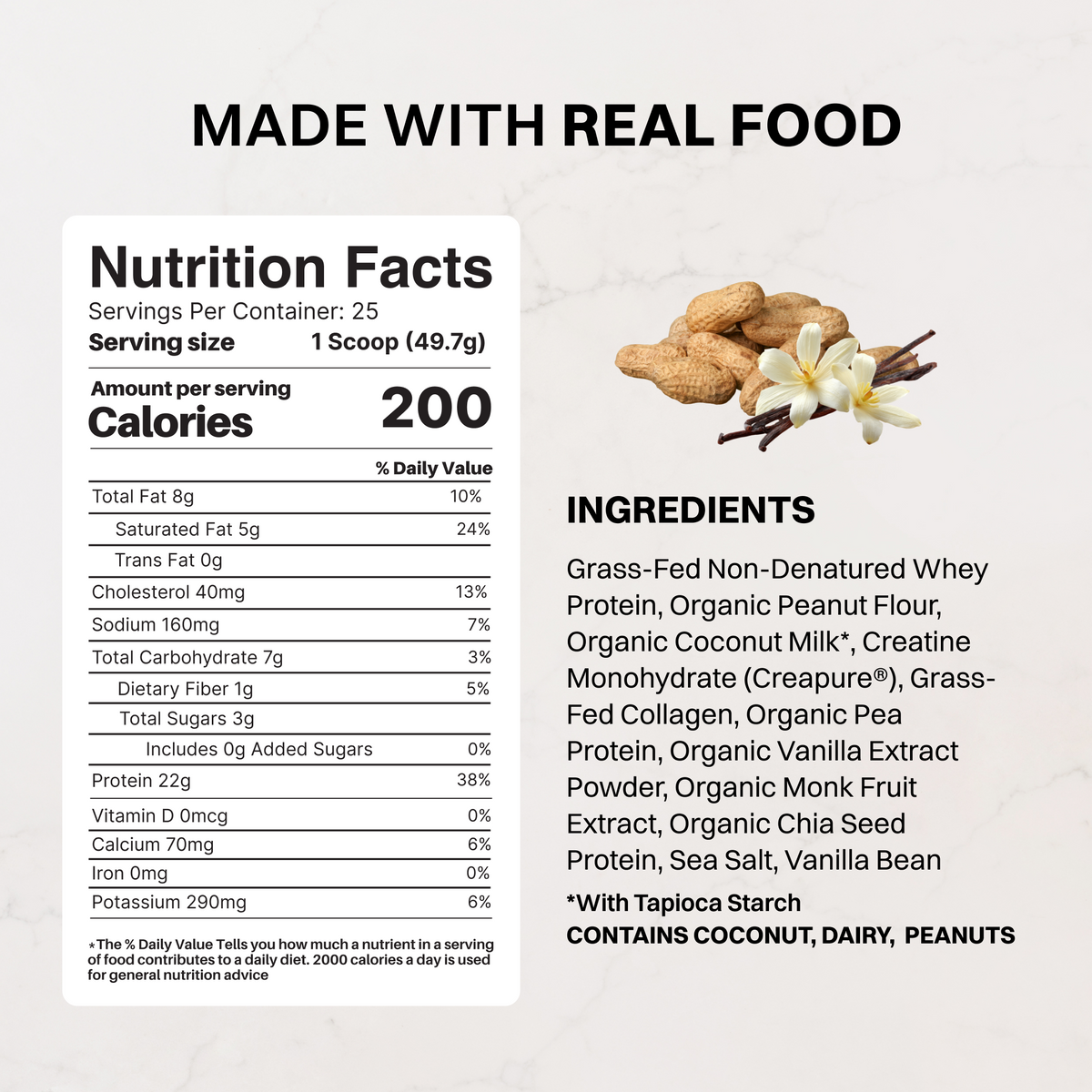 Vanilla Peanut Butter Protein + Creatine — 22g Protein, 5g Creapure